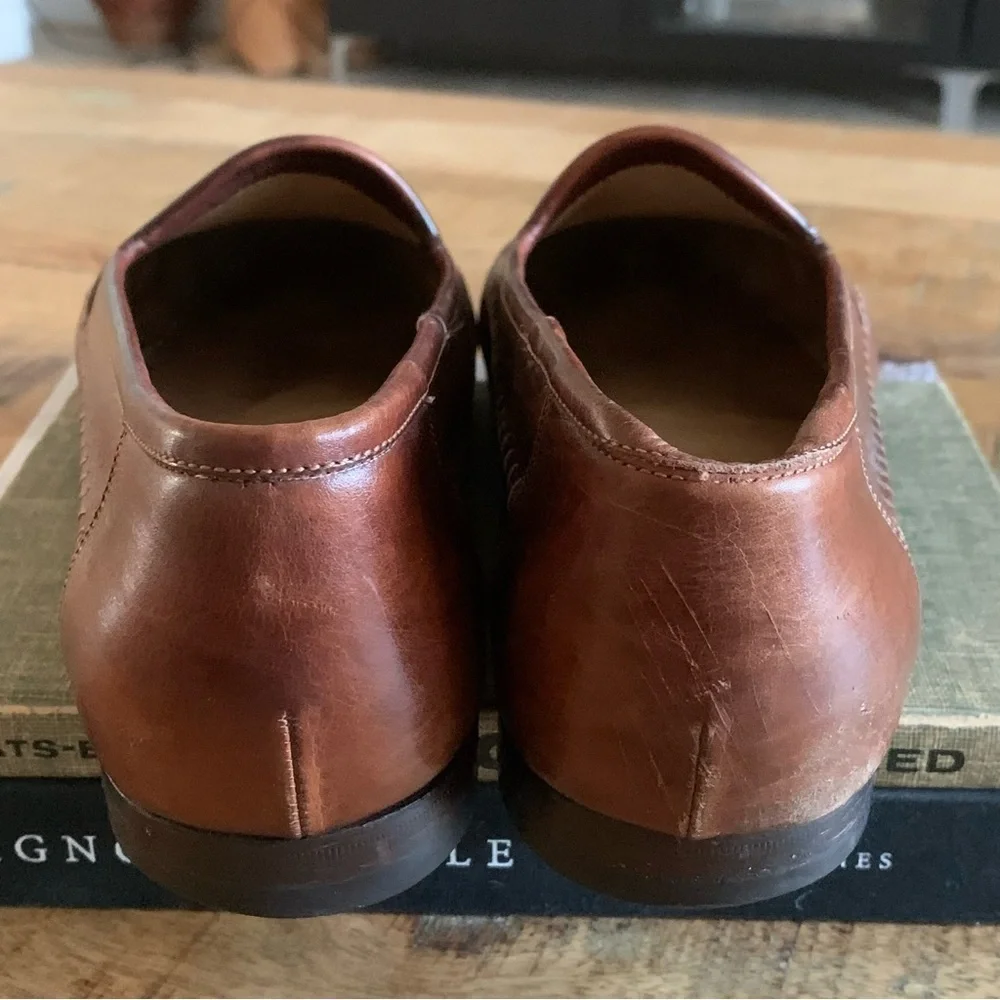 Santoni Mens Leather Interwoven Design almond toe Brown loafers Size 10
